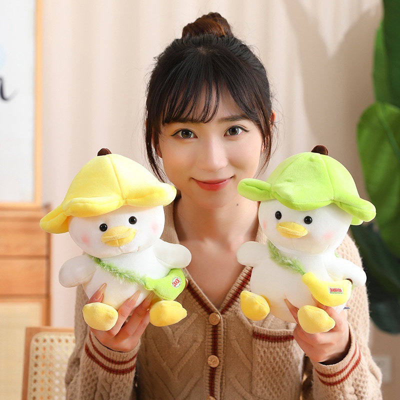 Banana Duck Doll Đồ chơi sang trọng Búp bê vịt dễ thương Đội mũ Mũ vịt Vịt trắng lớn có thể tháo rời Nhiều kích cỡ Quà tặng cho trẻ em Quà tặng sinh nhật Chất liệu mềm mại và thoải mái
