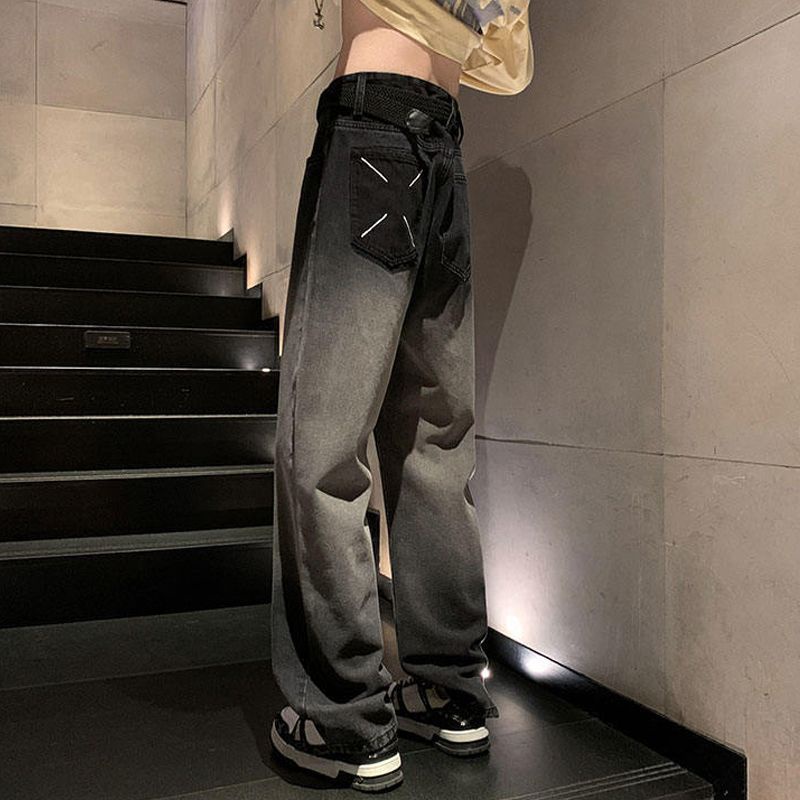 Quần Jean Nhuộm Đen Ống Rộng Phong Cách Retro Mỹ Cá Tính Cho Nam