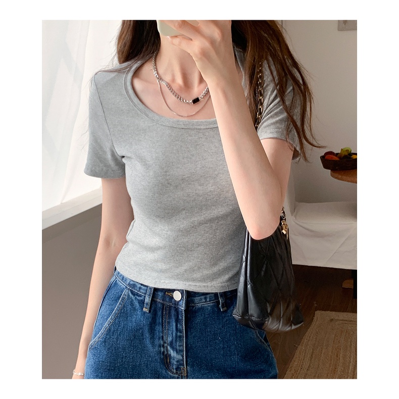 Áo Thun Cổ Vuông Ngắn Tay Dáng Ôm Thời Trang Dành Cho Nữ 61878