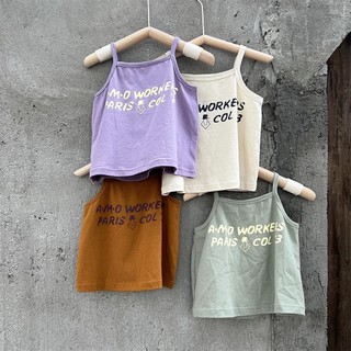 Bé gái t2023 bé gái áo vest không tay bốn màu in chữ unisex áo vest trẻ em