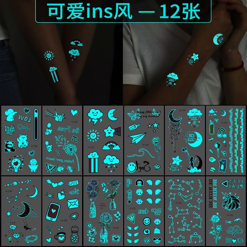 Hình Xăm Dán Phát Quang Dễ Thương Cá Tính Không Thấm Nước Có Thể Giặt Được Cho Học Sinh Nam Và Nữ