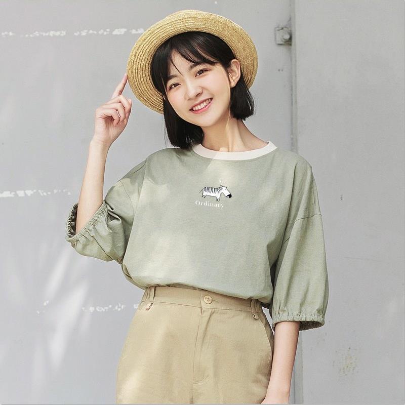 Áo Thun Tay Ngắn Năm Tấc Dáng Rộng In Họa Tiết Ngựa Vằn Phong Cách Hàn Quốc Thời Trang Xuân Hè 2023 Mi