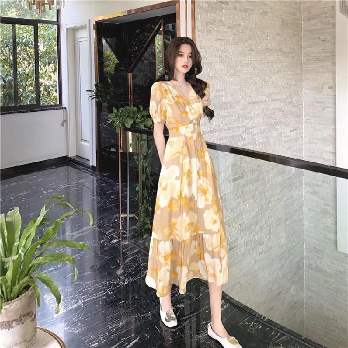 🔥có hàng sẵn🔥Đầm Hoa Dài Phong Cách Hepburn Mùa Hè Mới 2023