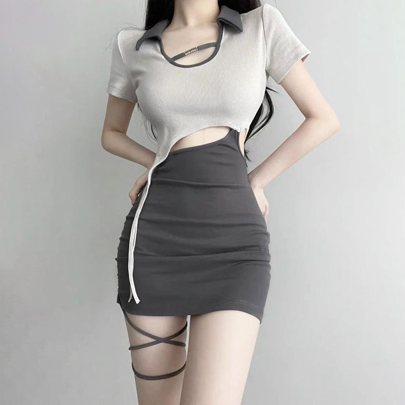 Đầm Ngắn Tay Ôm Hông Kiểu Pháp Màu Trơn Ngọt Ngào Cho Nữ