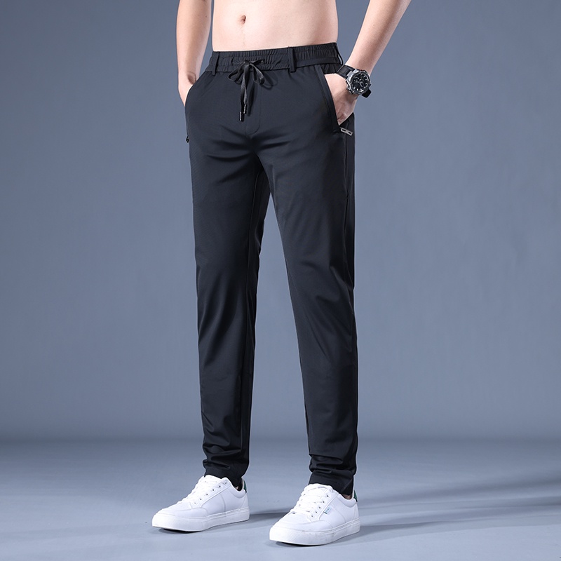 Quần Dài Vải Lụa Lạnh Mỏng Lưng Thun Thoáng Khí Thời Trang Cho Nam
