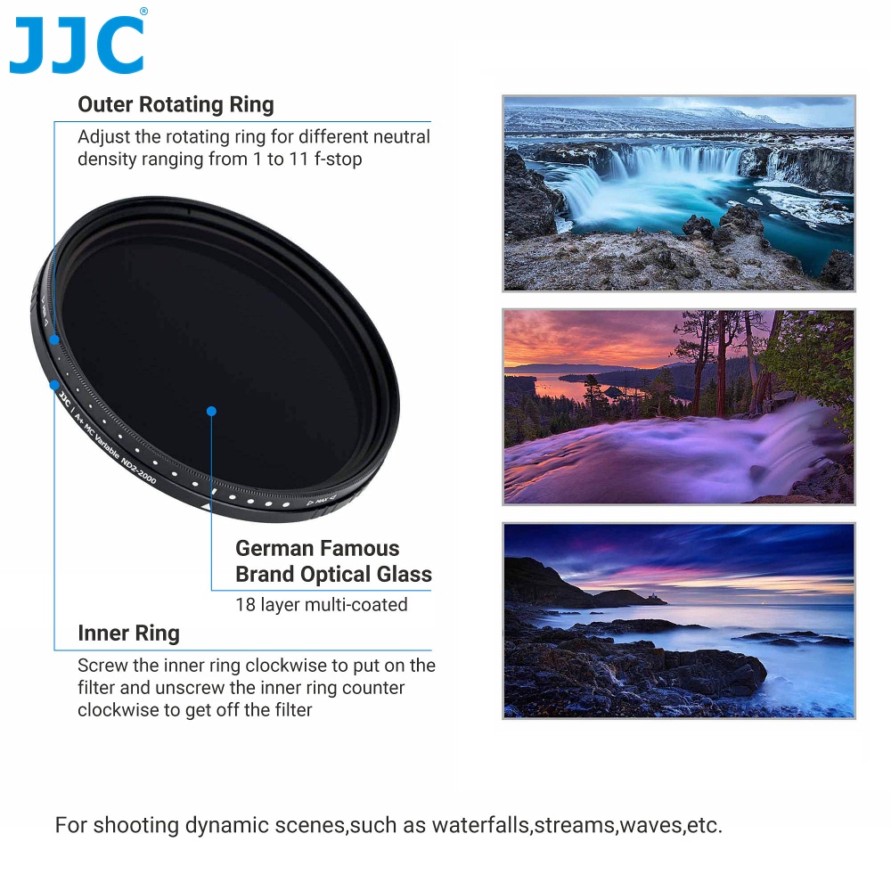 JJC ND2-ND2000 Kính lọc ND Filter ống kính máy ảnh mật độ trung tính 11 điểm cho cảnh quay thác nước sóng động