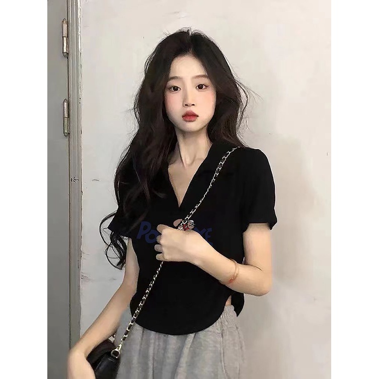 Áo Thun polo Ngắn Tay Form Ôm In Họa Tiết Thời Trang Mùa Hè