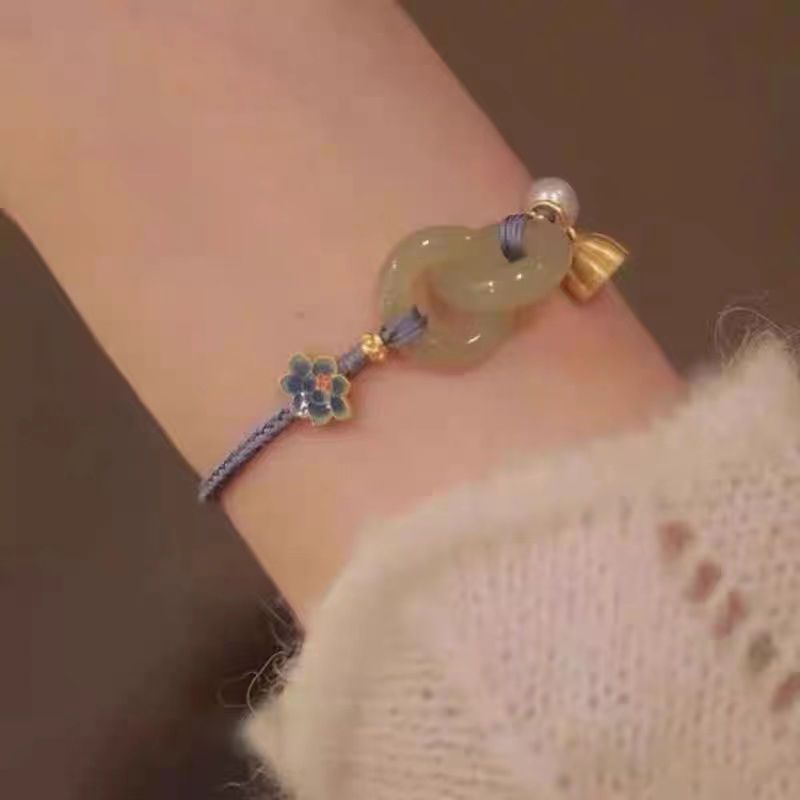 Vòng Tay Bện Dây Có Khóa An Toàn Hình Hoa Sen Màu Xanh Dương Cho Nữ