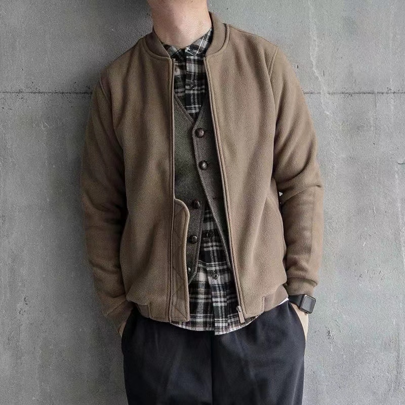 Áo Khoác Bóng Chày 19ss Lót Lông Cừu Dày Dặn Cổ Đứng Ôm Dáng Phong Cách Nhật Bản Thời Trang Mùa Thu Cho Nam