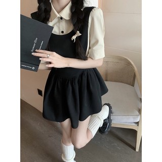 62034 Đầm / Áo Sơ Mi Ngắn Tay Ôm Eo Có Dây Đeo Có Thể Tháo Rời