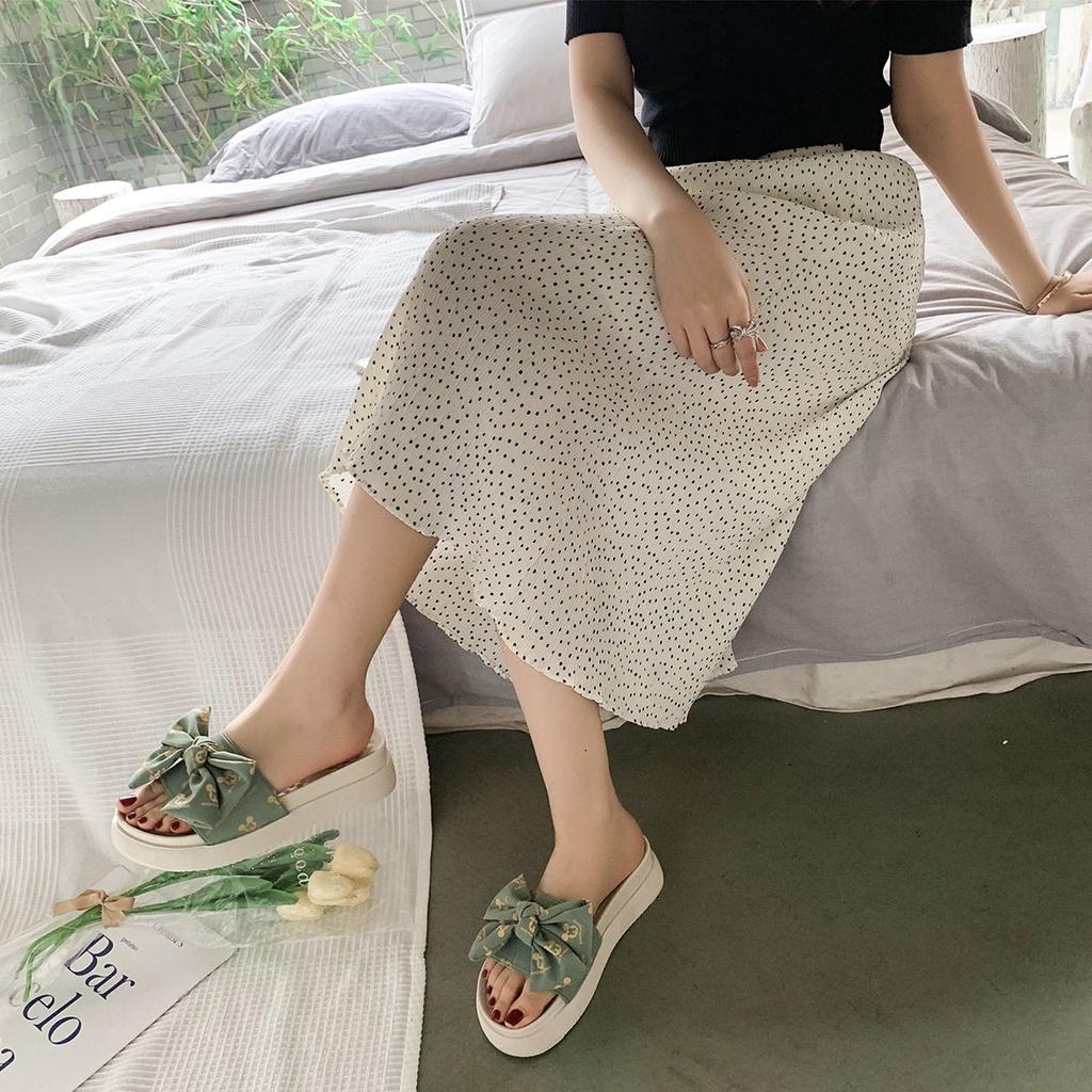 Dép Sandal Đế Phẳng Dày Dặn Đính Nơ Dễ Thương Thoải Mái Thời Trang Mùa Hè Dành Cho Bạn Nữ Mang Ngoà