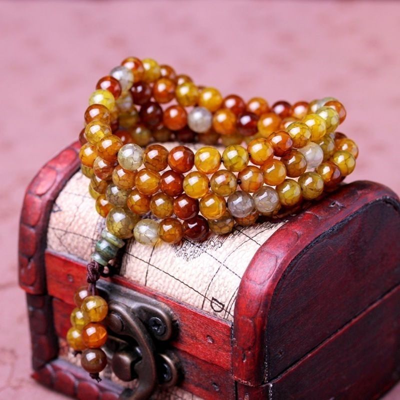 Vòng Tay Chuỗi Hạt Đá Mã Não 108 Hạt Tự Nhiên 3.28 In Họa Tiết Rồng Thời Trang Cho Cặp Đôi
