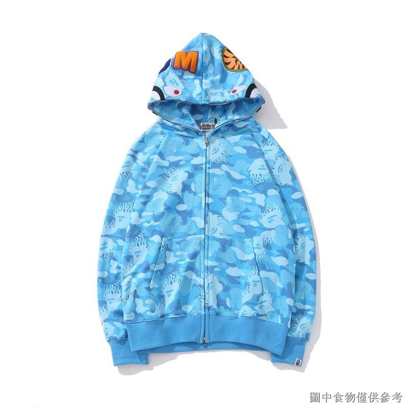 BAPE Áo Khoác Hoodie Có Khóa Kéo In Hình Đầu Cá Mập Họa Tiết Rằn Ri Phong Cách Đường Phố Cho Cặp Đôi