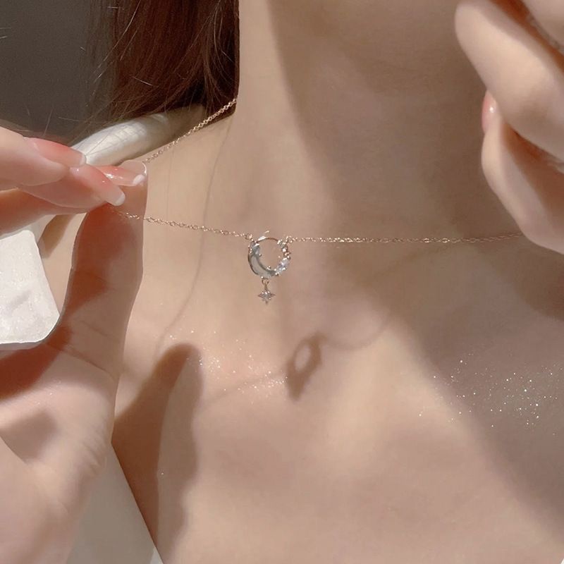 Vòng cổ Xiaohongshu Màu Bạc Phong Cách dream-chasing star river moon Nhẹ Nhàng Sang Trọng