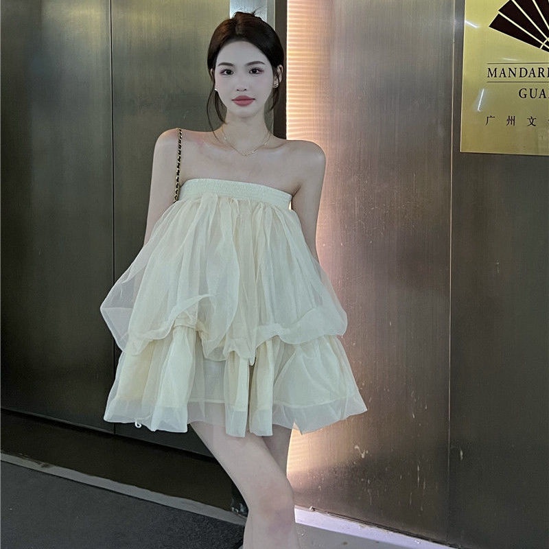 IELGY   Đầm Xòe Phối Lưới Hở Vai Thời Trang Dành Cho Nữ