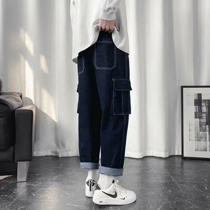 Quần Jeans Nam Ống Rộng Phong Cách Nhật Bản Thời Trang