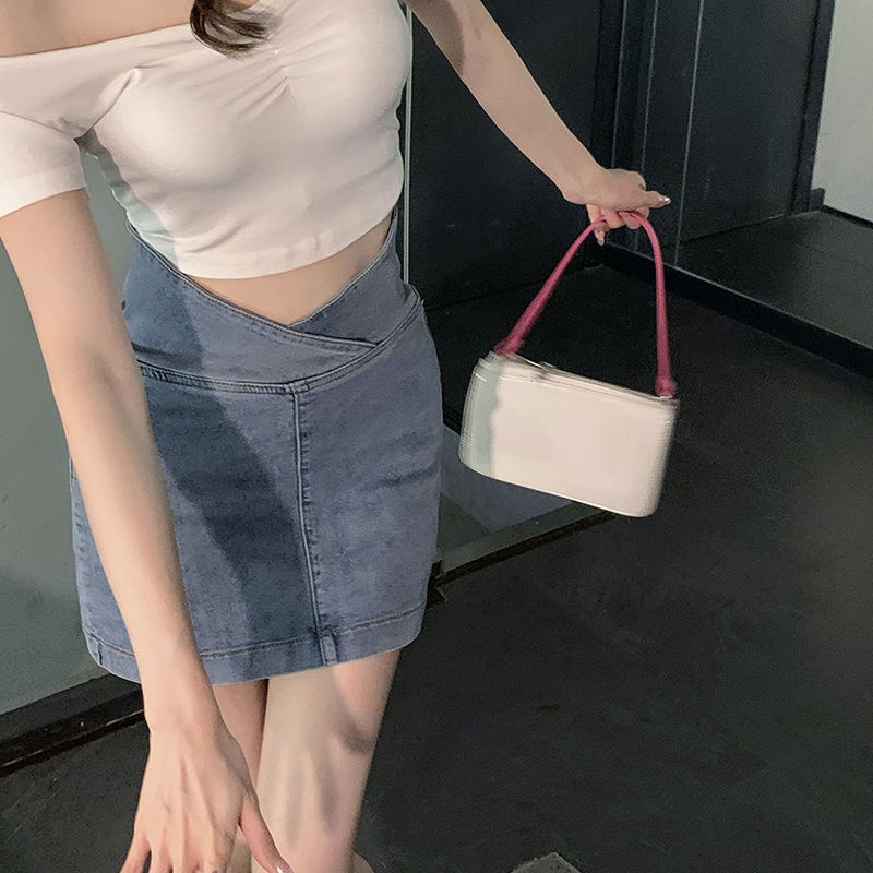 Jiashucheng Chân Váy Denim Chữ A Lưng Cao Dáng Ôm Thời Trang Mùa Hè Cho Nữ