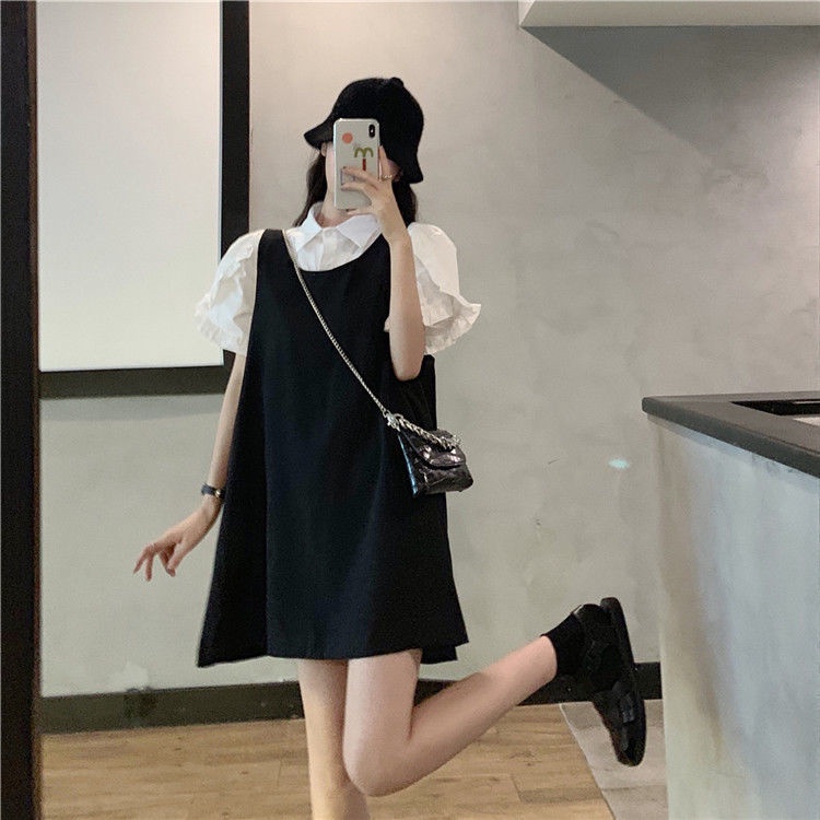 Set Áo Sơ Mi Tay Ngắn + Chân Váy Yếm Phong Cách Hàn Quốc Thời Trang Mùa Hè 2022 Cho Nữ