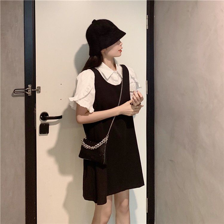 Set Áo Sơ Mi Tay Ngắn + Chân Váy Yếm Phong Cách Hàn Quốc Thời Trang Mùa Hè 2022 Cho Nữ