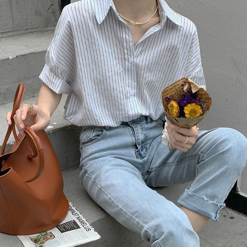 Áo Thun Tay Ngắn Kẻ Sọc Thời Trang Mùa Hè Cho Nữ