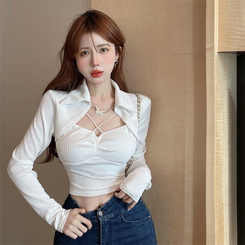 Áo Thun Tay Dài Dáng Ôm Cài Nút Khoét Lỗ Thời Trang Hàn Quốc Thiết Kế Mới