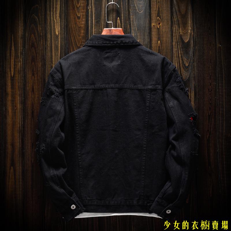 Áo Khoác Denim Đen Tay Dài Dáng Rộng Rách Cá Tính Hợp Thời Trang Cho Cặp Đôi