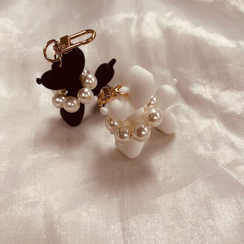 Móc Khóa Hình Chú Chó Hoạt Hình Đính Ngọc Trai Dễ Thương diy