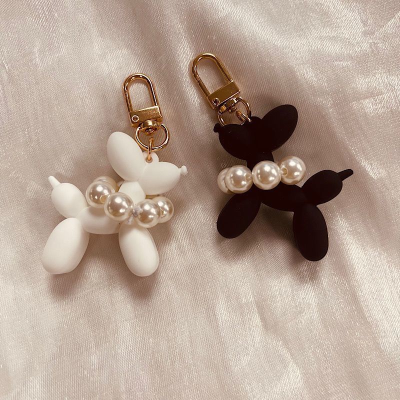 Móc Khóa Hình Chú Chó Hoạt Hình Đính Ngọc Trai Dễ Thương diy