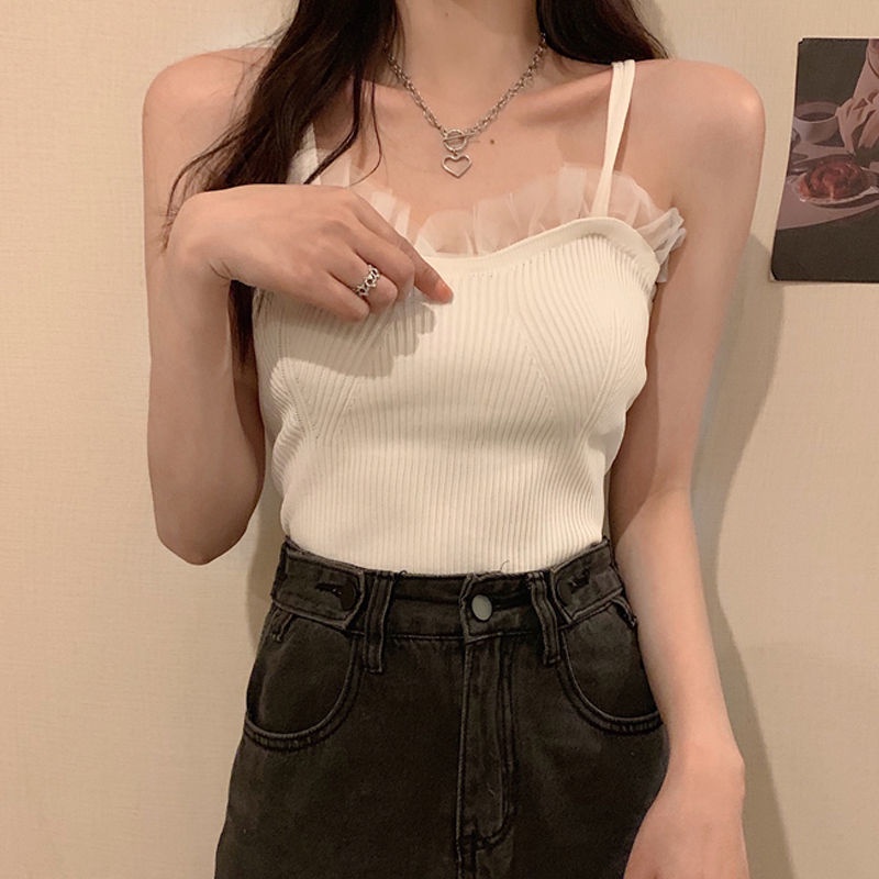 [Bán Chạy] Áo Dệt Kim Dáng Rộng Phối Lưới Thiết Kế Cỡ Lớn Phong Cách Hàn Quốc Mùa Hè Cho Nữ