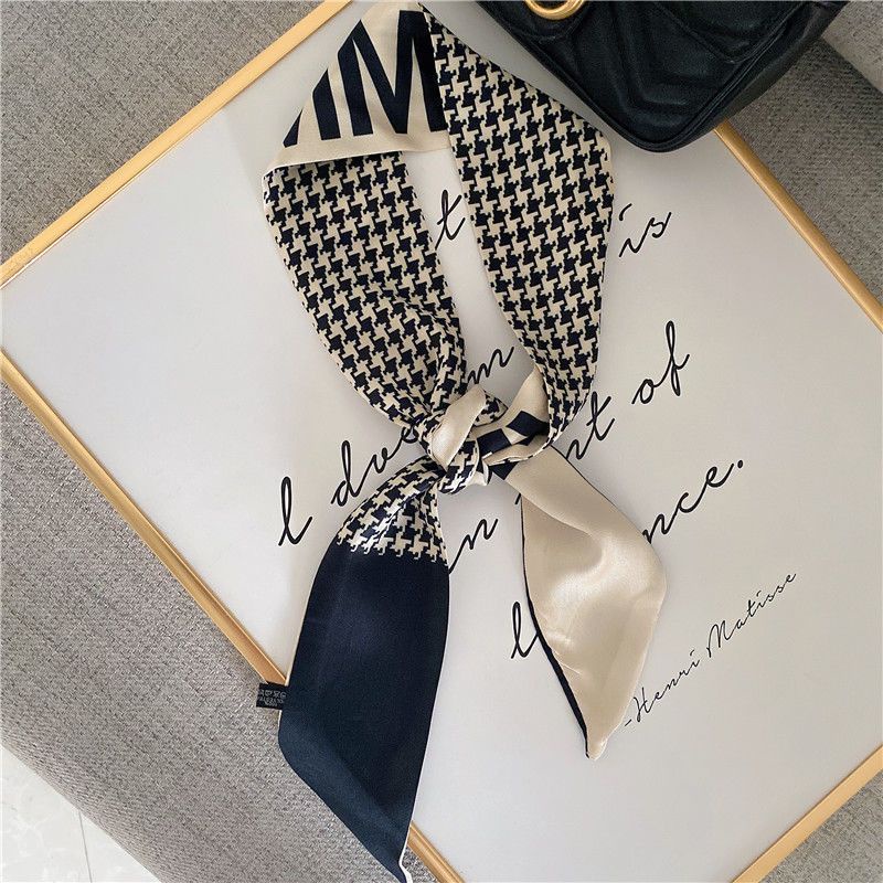 Khăn Choàng Lụa Cao Cấp Dáng Dài Hẹp In Chữ Đơn Giản Thanh Lịch Phong Cách retro Pháp Dễ Phối Đồ