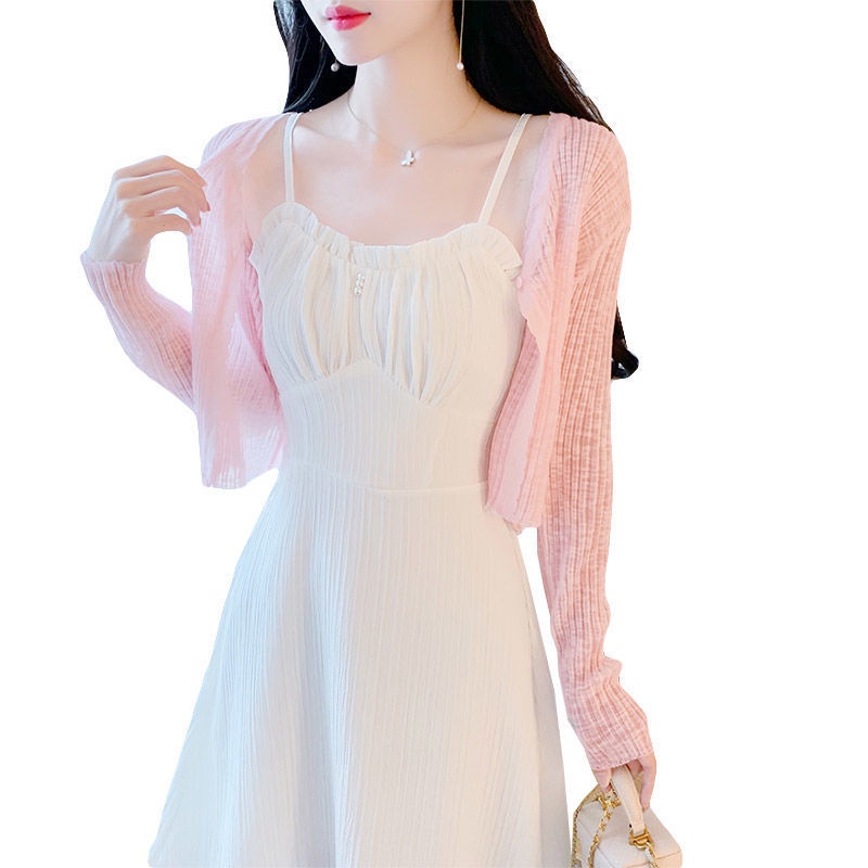 Bộ Áo Hai Dây + Chân Váy Dài Ôm Eo Màu Xanh Dương Thời Trang Mùa Hè Xinh Xắn Cho Nữ