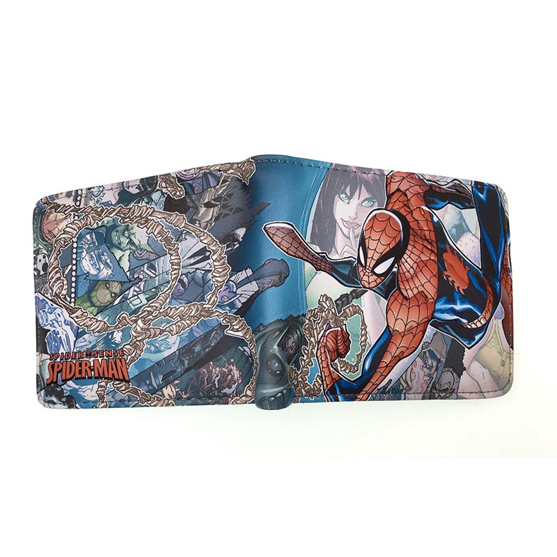 Ví Da PU Dáng Ngắn Dạng Gập In Hình Người Nhện Cá Tính Cho Nam