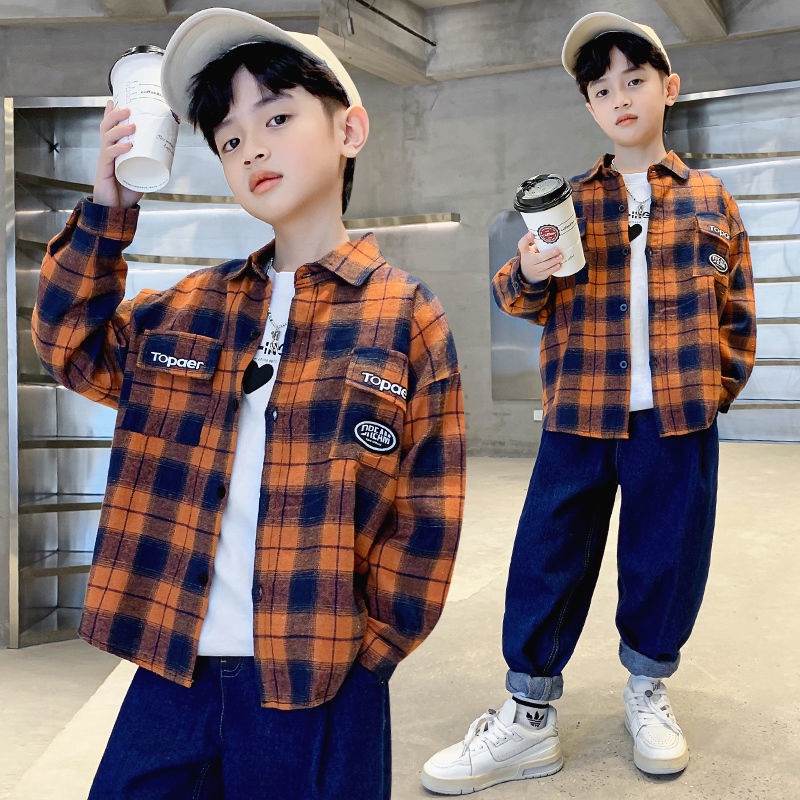 Hàng Mới Về Mới Áo Sơ Mi Tay Dài Họa Tiết Kẻ Sọc Thời Trang 2023 Dành Cho Bé Trai