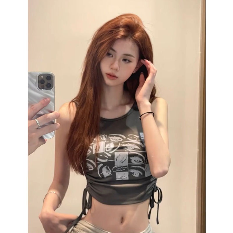 Hot Sale ~ Áo Hai Dây Ngắn Hở Rốn Không Tay In Họa Tiết Mắt Sáng Tạo Phong Cách Retro Thời Trang Nữ Hot Girl