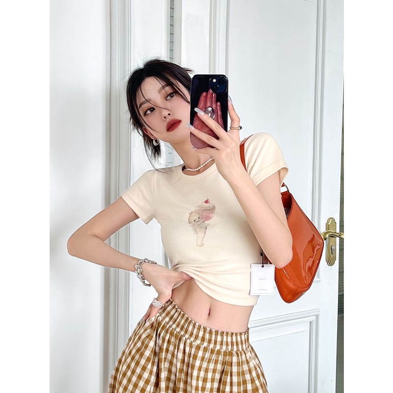 Áo Thun Cotton Ngắn Tay Ôm Dáng Phong Cách Mới Cho Nữ