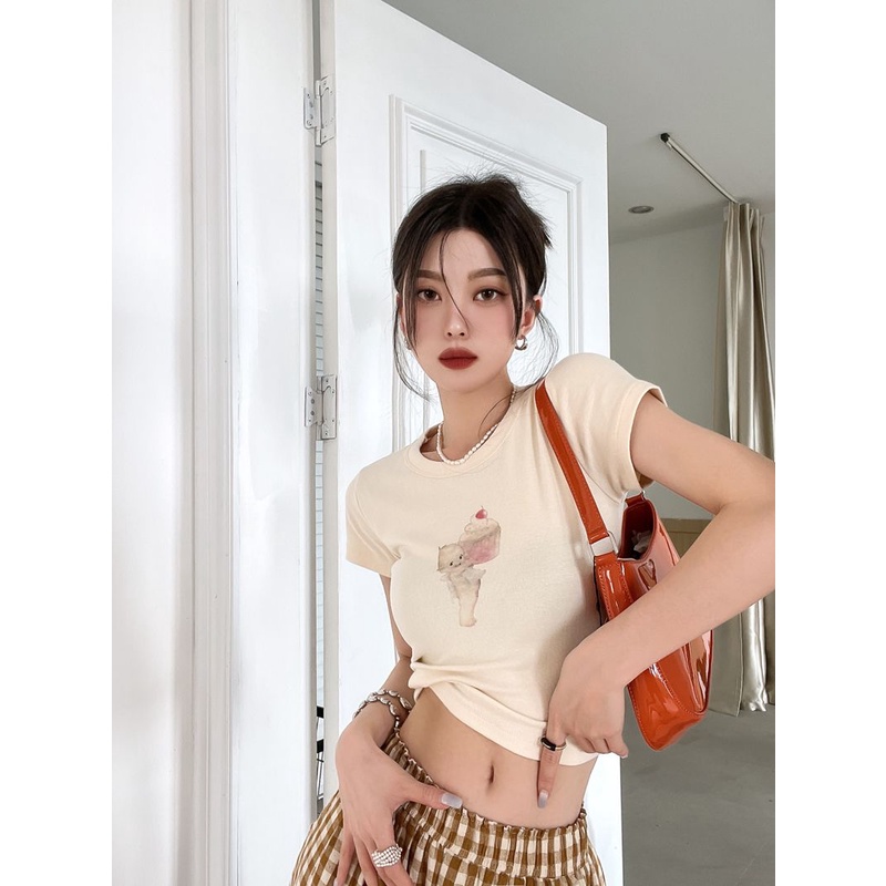 Áo Thun Cotton Ngắn Tay Ôm Dáng Phong Cách Mới Cho Nữ