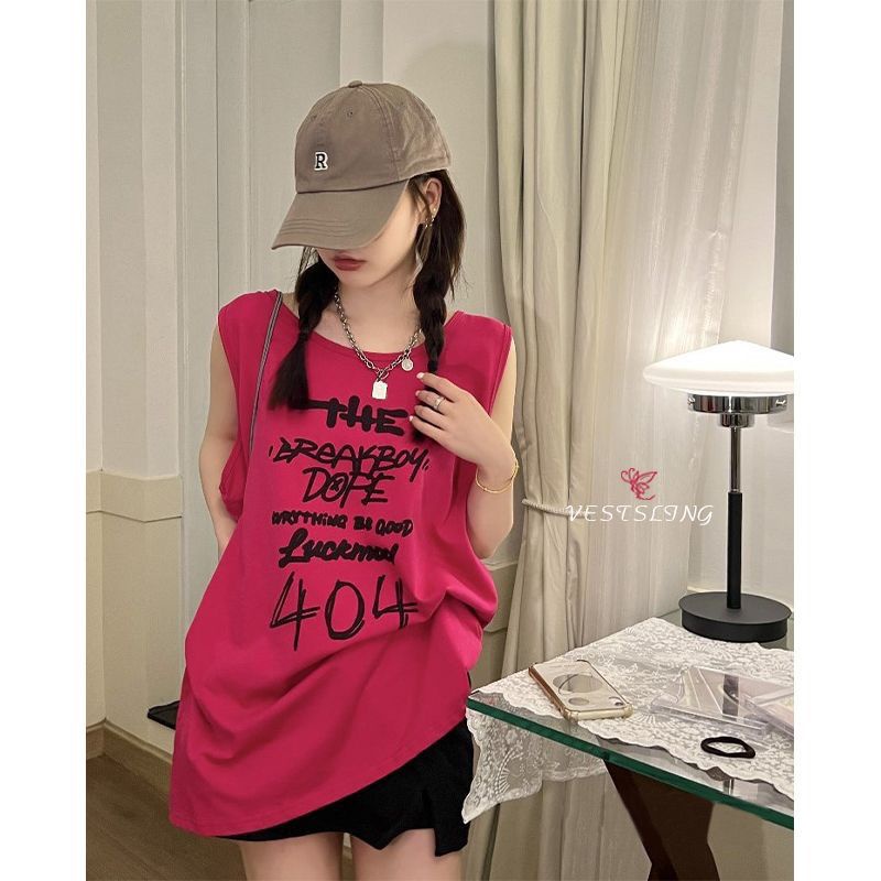 Áo Thun Thể Thao 100% Cotton Không Tay Dáng Rộng In Chữ Phong Cách Đường Phố Dành Cho Nam Và Nữ