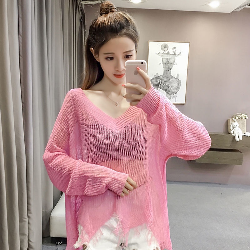 Áo Sweater Chống Nắng Dáng Rộng Bằng Lụa Lạnh Mỏng Điều Hòa Nhiệt Độ Phong Cách Mới Cho Nữ