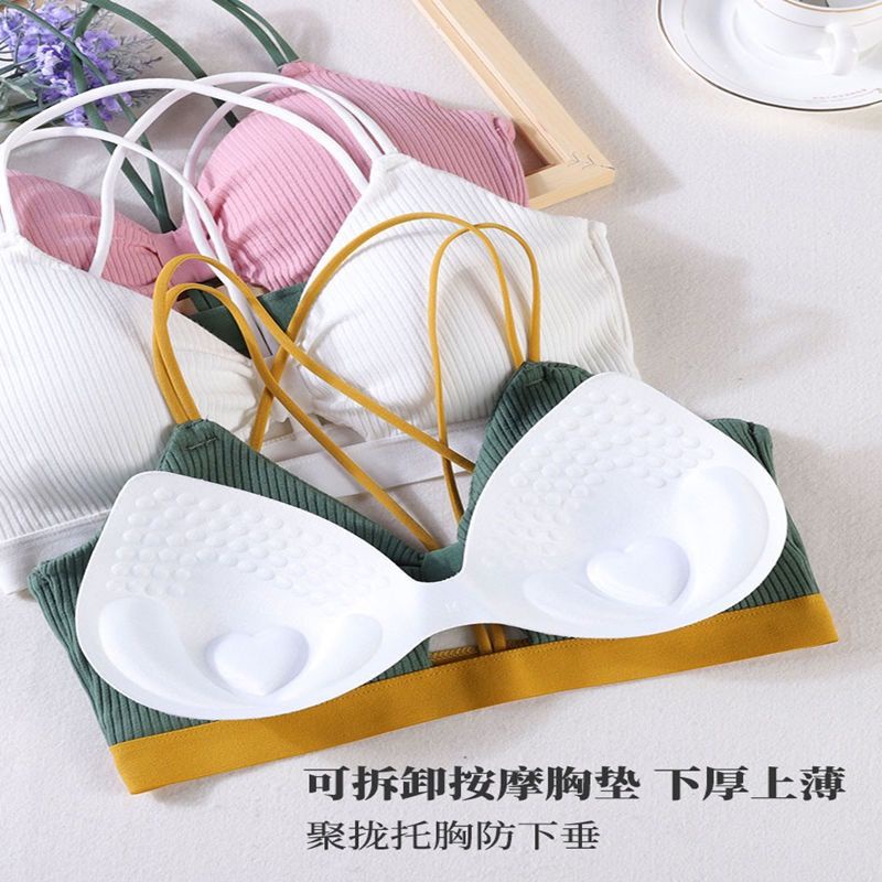 Áo Lót Cotton Không Gọng Dây Chéo Lưng Gợi Cảm Cho Nữ