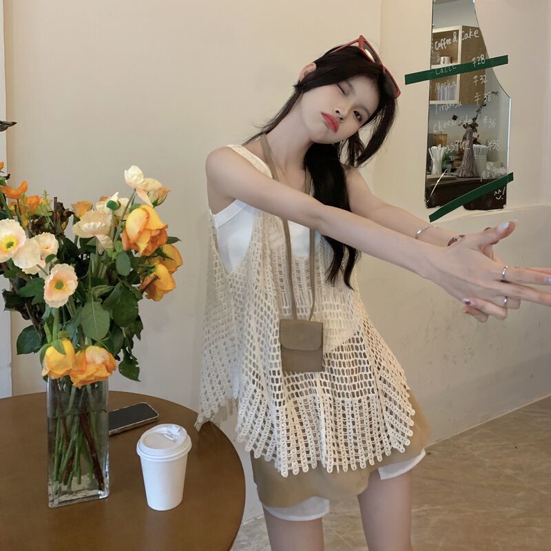 Set Áo Dây Dệt Kim Và Áo Khoác Sát Nách Thời Trang Dành Cho Nữ