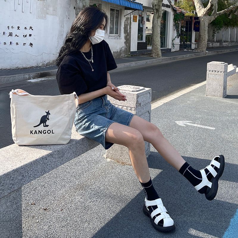 Phong Cách Mới ~ Quần Short Denim Mỏng Năm Điểm Eo Cao Dáng Suông Rộng Phong Cách Retro Mùa Hè Cho Nữ @ -