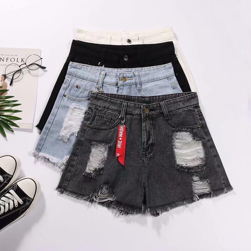 Phong Cách Mới ~ Quần Short Denim Lưng Cao Dáng Rộng Mỏng Mùa Hè Rách Gối Phong Cách Mới Cho Nữ