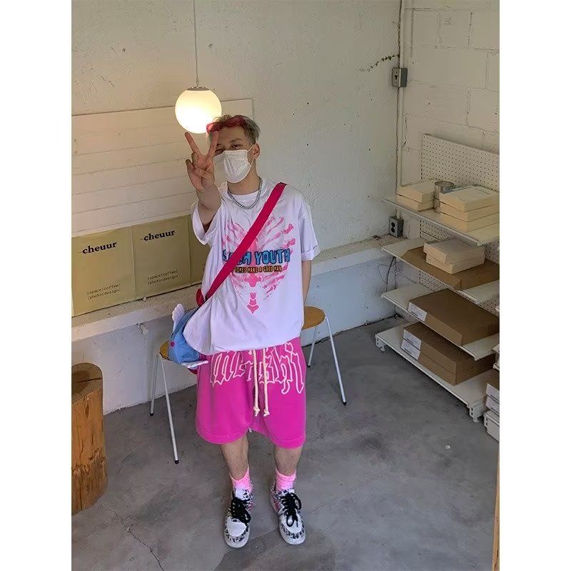 Áo Thun Tay Ngắn Dáng Rộng In Chữ Và Hình Trái Tim Thời Trang Mùa Hè