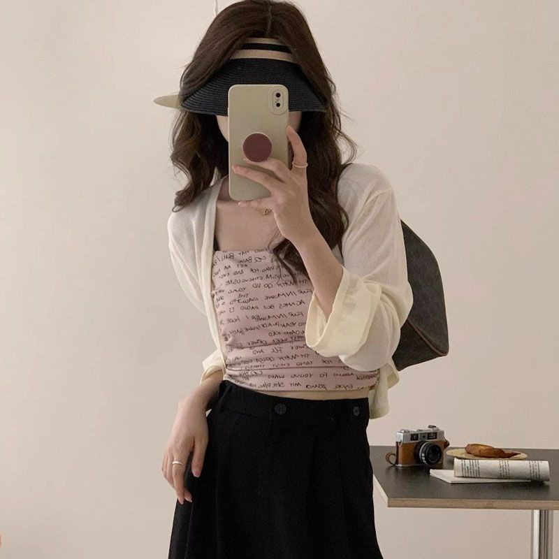 Áo Khoác Cardigan Dệt Kim Mỏng Tay Dài Dáng Ngắn Thời Trang Dành Cho Nữ