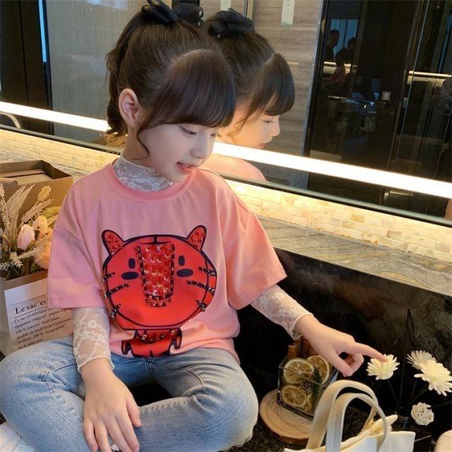 Áo Thun Tay Dài Phối Ren Màu Trắng Thời Trang Xuân Hè Dành Cho Bé Gái