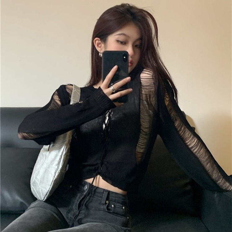 Áo Dệt Kim Chống Nắng Mỏng Buộc Dây Phong Cách Xuân Thu Mới 2023 Cho Nữ