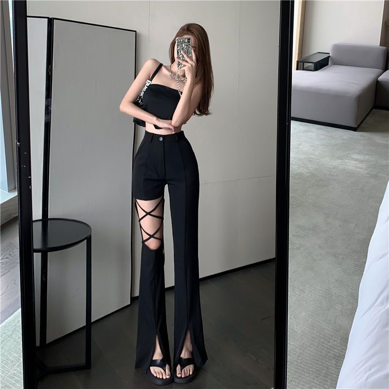 Quần Ống Rộng Xẻ Tà Lưng Cao Mùa Hè Phong Cách Mới Cho Nữ