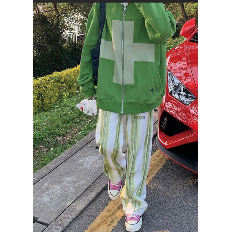 Quần Jean Ống Rộng Nhuộm Màu Phong Cách Đường Phố Thời Trang Xuân Thu Mới