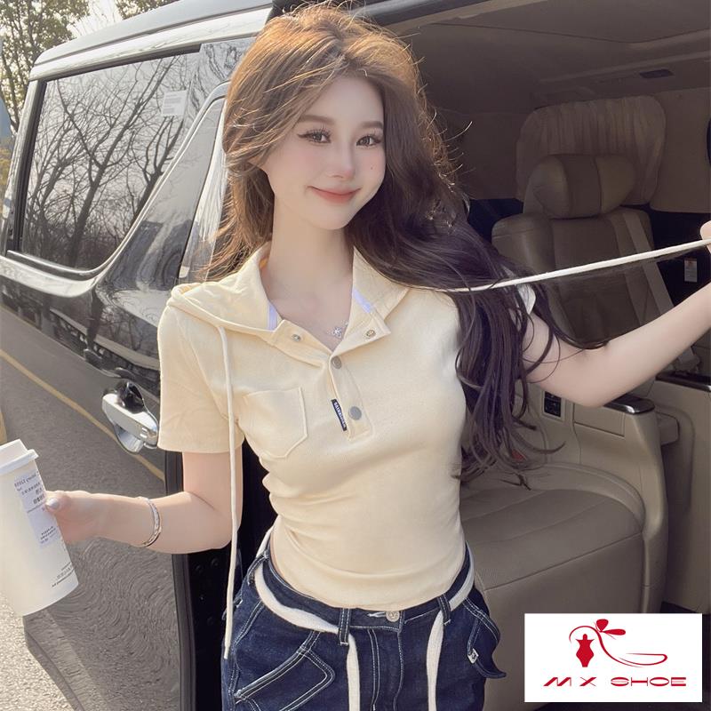 Áo Thun Ngắn Tay Có Mũ Trùm Đầu Thiết Kế Mới Thời Trang Mùa Hè Dành Cho Nữ