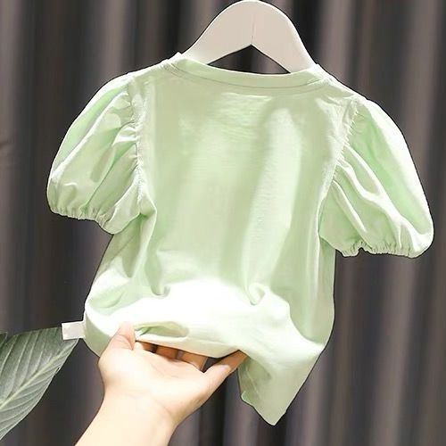 Hàng Có Sẵn ~  Áo Thun Tay Ngắn Bong Bóng Đính Kim Sa Trái Tim Phong Cách Mới Mùa Hè Cho Bé Gái